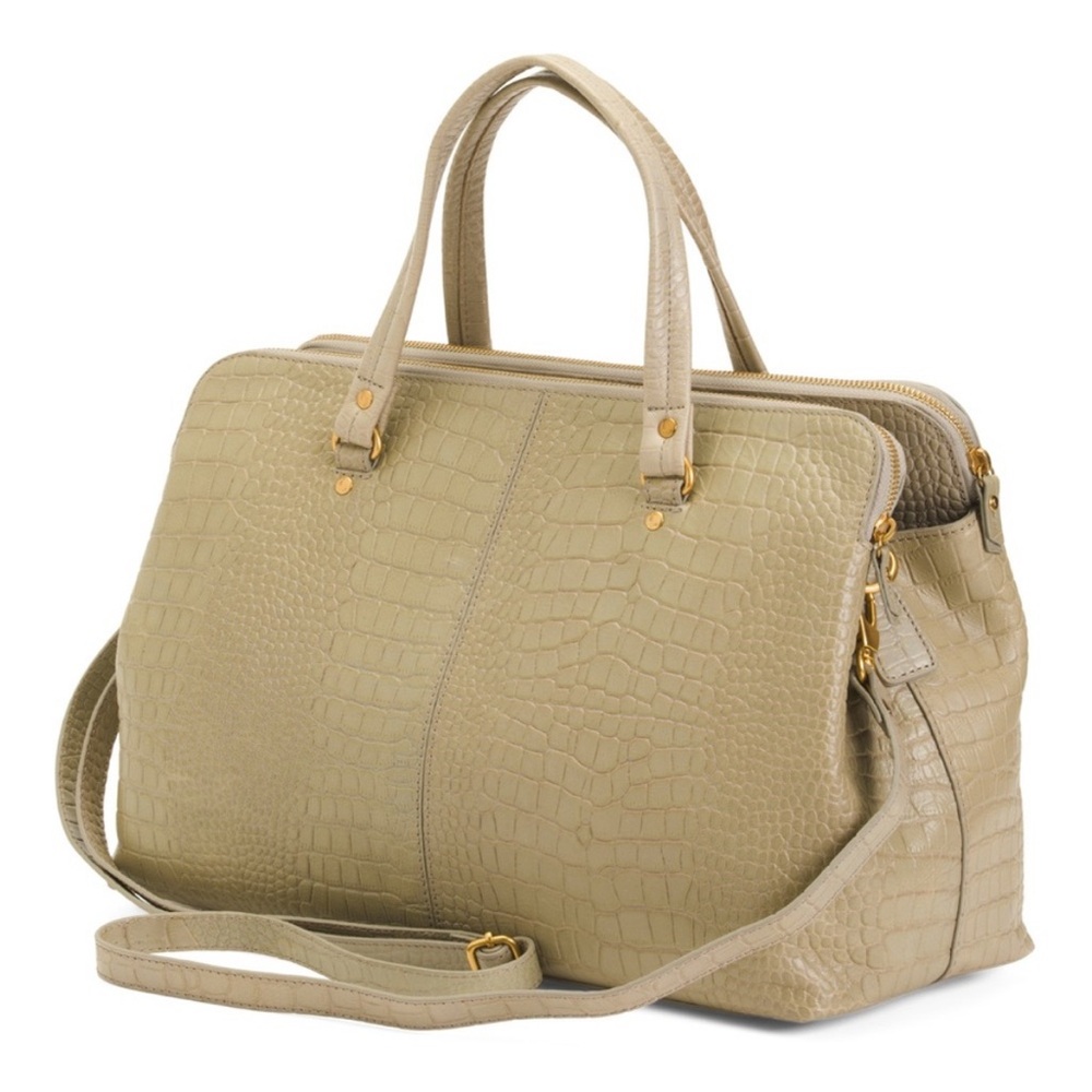 LouLou Leather Grey/Beige Crocodile-Embossed Handbag Satchel - Picture 9 of 11